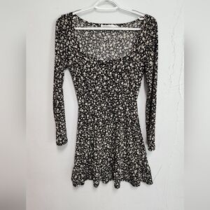 All in Favor Black and Cream Floral Long Sleeve Dress